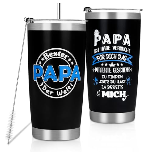 Geburtstagsgeschenk für Papa von Tochter Sohn,Bester Papa der Welt Thermobecher zum Geburtstagsgeschenke, Weihnachten, Vatertagsgeschenk Männertag Geschenkideen, Thermobecher Kaffee to go 600ml