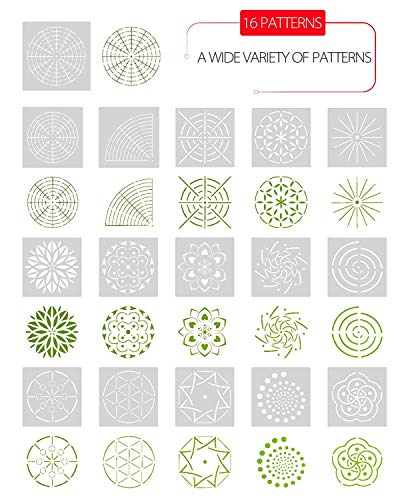 Angshop 16Pcs Mandala Art Stencils Mandala Dot Schilderen Stencils Sjablonen voor Mandala Stone Rock Schilderij Muur Art… - Image 5