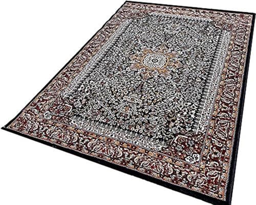 Image of Kashmiri Design Thick n Soft Bedside Runner Carpets for Home Living Room Bedroom Drawing Room Hall 6x9 Feet Black Colour