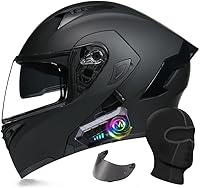 Vista 8 de Cascos modulares de motocicleta Bluetooth, aprobado por DOT, casco de motocicleta de doble visera, casco integrado con doble altavoz integrado
