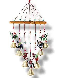 Aarushi Rajasthani Wood Based Hand Made Wind Chime Elephant with Bells for Home|Office|Garden|Decoration Door|Wall Hanging