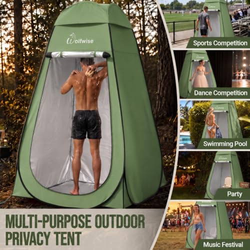 Image of WolfWise PRO Pop Up Shower Tent with Silver Coated, Floor and Rain Fly | Portable Changing Tent with Window & Carry Bag for Camping, Outdoor Privacy Toilet Bathroom with UV Protection, 75 inch /79 inch /83 inchH