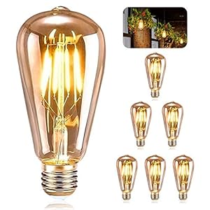 ASANMU E27 Vintage gloeilamp, 6 stuks, LED E27 ST64 decoratieve lamp retro Edison vintage antiek 4W filament warm wit voor restaurant café bar gloeilampen