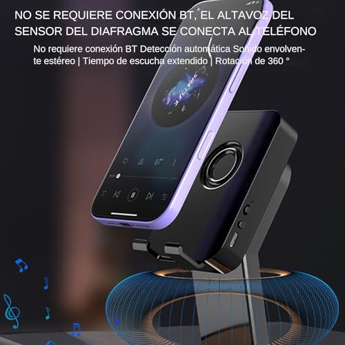 Soporte para teléfono con altavoz que evita caídas de móviles y mejora el audio plano 7