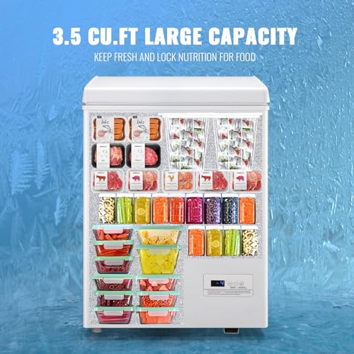 Chest Freezer Small Deep Freeezer with 2 Removable Baskets, Compact Freezer with Digital Control Panel accurate to 1 ℉, Mini Freezer for Homes Garages Basements White