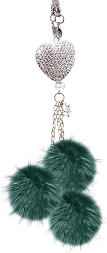 Miniatura 1 de Magic Feier Accesorios de diamantes de imitación de corazón con diamantes de imitación, lindo corazón de amor, bola de felpa para espejo de