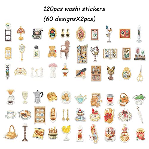 Molneso 120Pcs Vintage Tea Party Scrapbook Stickers Antique Garden Afternoon Tea Washi Sticker High Tea Time Ephemera Collage Embellishments Junk Journal Supplies #TOP2