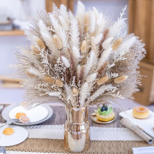 180 Pcs Pampas Grass Decor | Natural Dried Flowers | Boho Dried Floral Arrangement Centerpiece Table Decor Wedding Rustic Decor