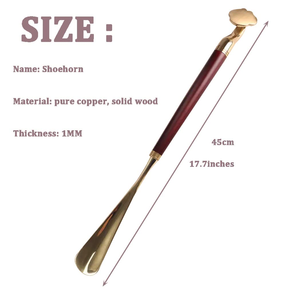 Schuhlöffel Retro【如意】 Schuhanzieher, Robust Massivholz Reines Kupfer Schuh Anziehhilfe, 45 cm Langer Griff Schuhhörner, Zutreffend Ältere Teenager Männer Und Frauen