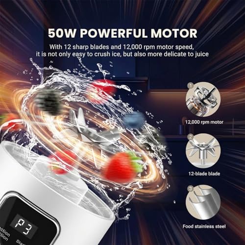 Image of Lilogi 500ML Portable Smoothie‑Maker Cup,12‑Blade USB‑C Rechargeable Juicer with LED Display, Travel‑Sized Drink Mixer for Kitchen,Office,Gym & Outdoor Activities