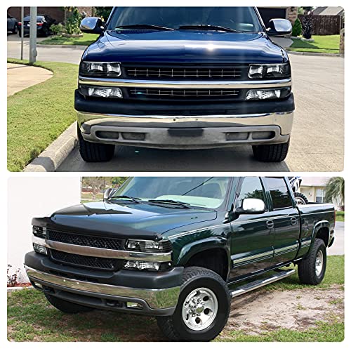 Dwvo Headlight Assembly Compatible With 1999-2002 Chevy Silverado / 2000-2006 Chevrolet Tahoe Suburban With Bumper Lights Clear Reflector Black Housing #TOP4