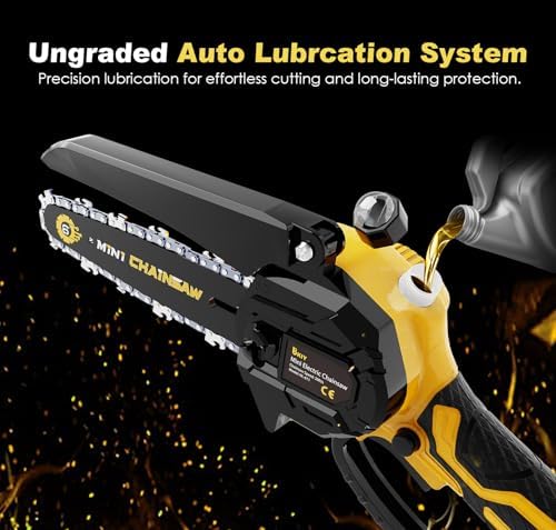 Mini Chainsaw Cordless 6 Inch – 21V Battery Powered Electric Pruning Saw with Automatic Oiler, Lightweight Handheld Chainsaw for Tree Trimming Wood Cutting, Gifts for Men Dad, Yellow - 5