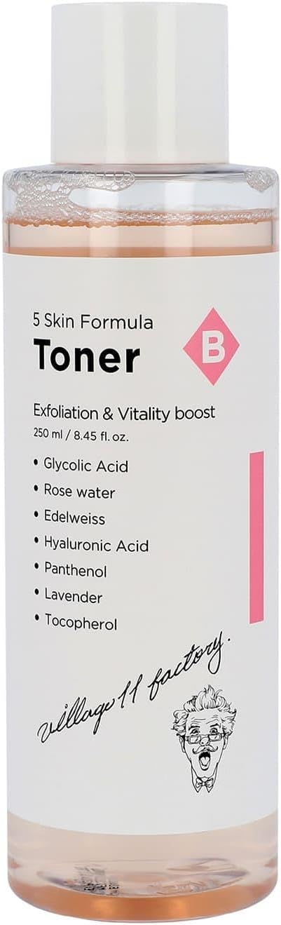VILLAGE11FACTORY 5 Skin Formula Toner Korean Skincare (250ml 8.45 fl oz) (Exfoliation & Vitality)