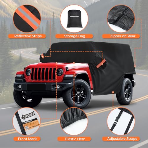 Image of NEVERLAND Cab Cover for 1987-2026 Jeep Wrangler JK JL TJ YJ CJ 2 Door, Waterproof Jeep Wrangler Half Covers 2 Door with Trunk Zipper All Weather Sun Rain Snow UV Protection, Black