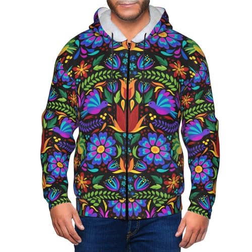 Colorful Floral Mens Hooded Pullover Zipper Hoodeds Sweatshirts with Pocket