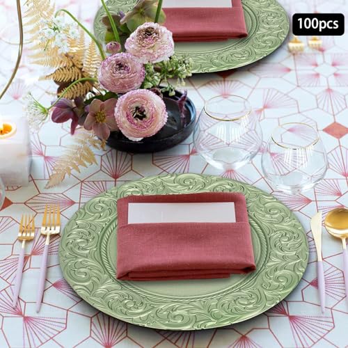 Set de 100 platos cargadores redondos verdes reutilizables 13 pulg miniatura 5