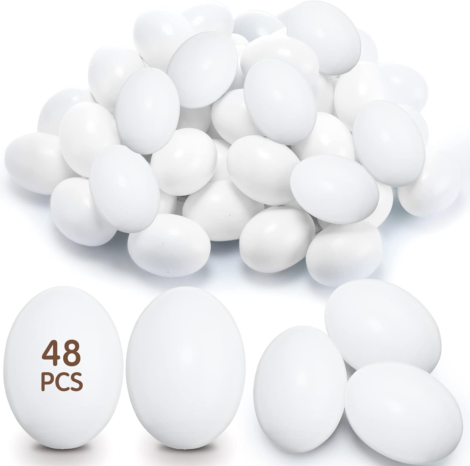 New Xinnun 48 Pcs Wooden Easter Eggs Faux Eggs for DIY Easter Eggs Realistic Fake Eggs Crafts and Easter Decorations Eggs for Kids Easter Crafts DIY Decor Party Favors (White)