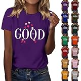 Good Letter Print Tops for Women UK Crew Neck Short Sleeve Plus Size Summer T Shirts Basic Loose Casual Blouses Tunic, Rot #1, 3XL