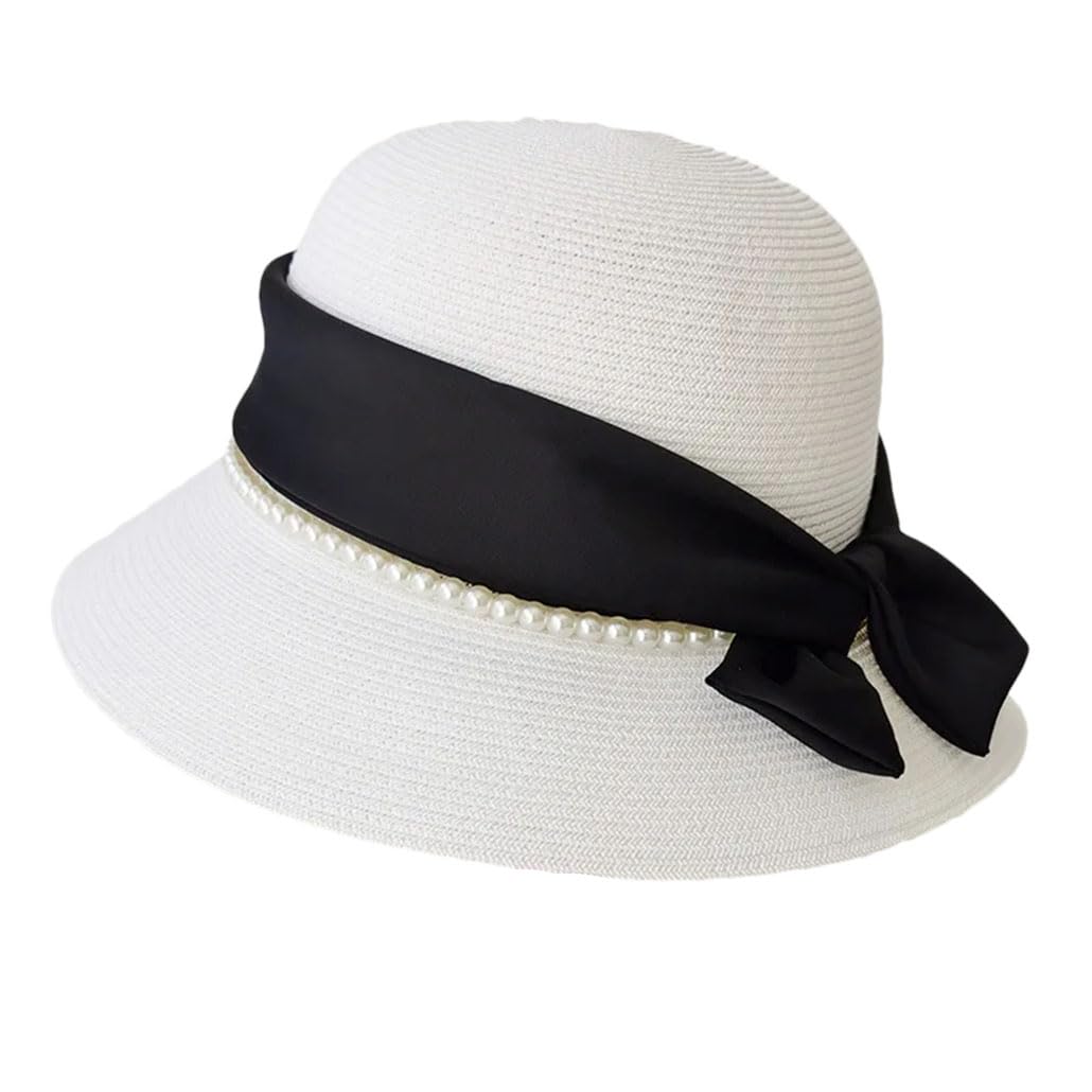 Dninmim Damen Vintage Bowknot Strohhut Faltbarer Fischerhut
