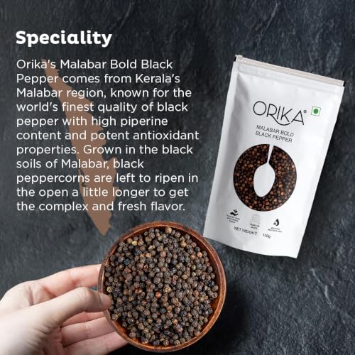 Image of Orika Malabar Bold Black Pepper Whole, 100g | Sabut Kaali Mirch | Premium Peppercorns with High Piperine Content