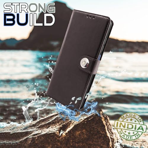 Image of Pikkme Flip Cover Leather Finish | Inside TPU with Card Pockets | Wallet Stand and Shock Proof | Complete Protection Button Flip Case for Samsung Galaxy A06 (Coffee)