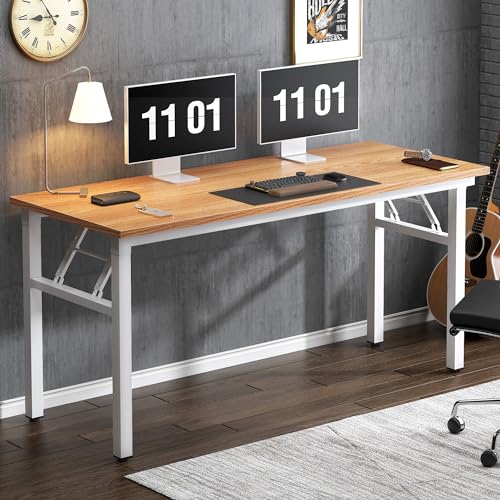 Image of Need Folding Desk, 54 inch Large Computer Desk for Home Office, No Install Needed Study Student Writing Table Desk Workstation, Teak White