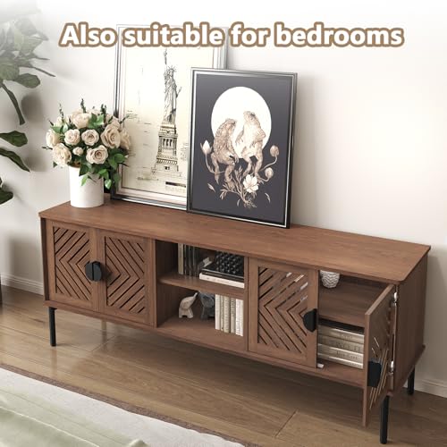 Image of ARTPOWER 63 inch Modern TV Stands,Entertainment Center with Storage,Brown