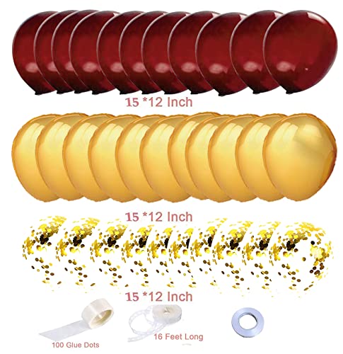 Image of Qian's Party Burgundy Gold Balloons, 45pcs - Graduation, Wedding, Birthday Party Decorations - Maroon Gold Balloon Arch - Women (Pack of 3)