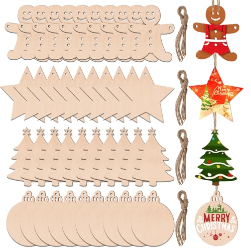 RNHDLY 40Pcs Wooden Christmas Decorations DIY Wooden Christma Decoration