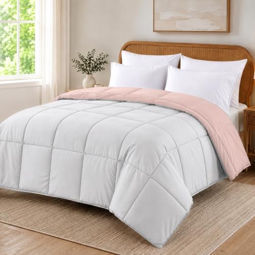 Image of Modern Threads Comforter Duvet Insert, Reversible Quilted Down Alternative Comforter with Corner Tabs, All Season Bedding, California King, Blush /White
