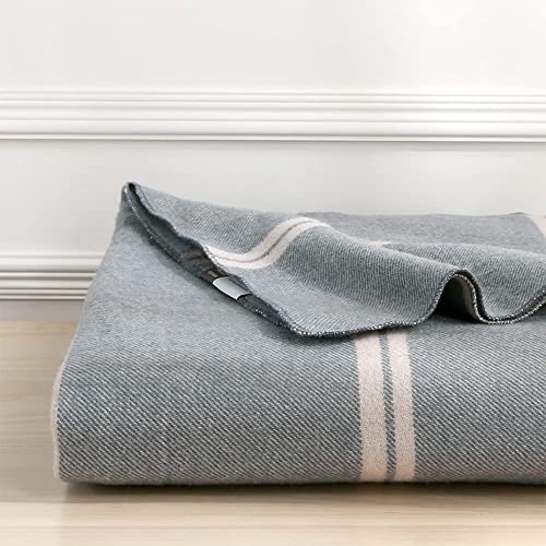 Berkshire Alpaca Wool Blend Blanket | All-Season Alpaca Wool Blend Blanket | Harris Stripe Blue | Full/Queen (92" X 96") #TOP4