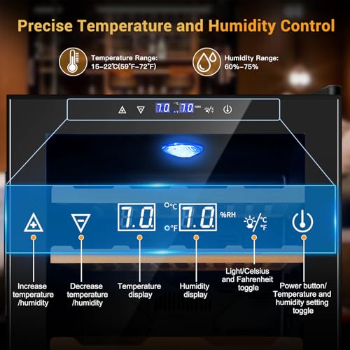 Image of 70L Electric Humidor - Large Capacity 400 Count Electric Humidor Cooler | Smart Temperature & Humidity Control | Spanish Cedar Wood Shelves, Digital LED Screen & Safety Lock | Christmas Gift for Men