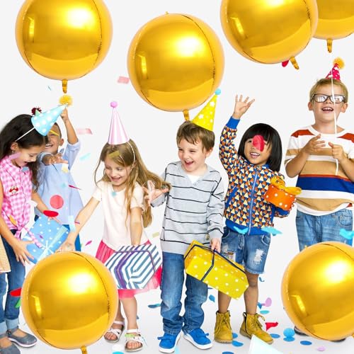 Image of Laacky's Large Foil Balloons, 360 4D Round Mylar Balloons, 22 Inch, 6 Pack for Gold Party Decorations, New Year 2025