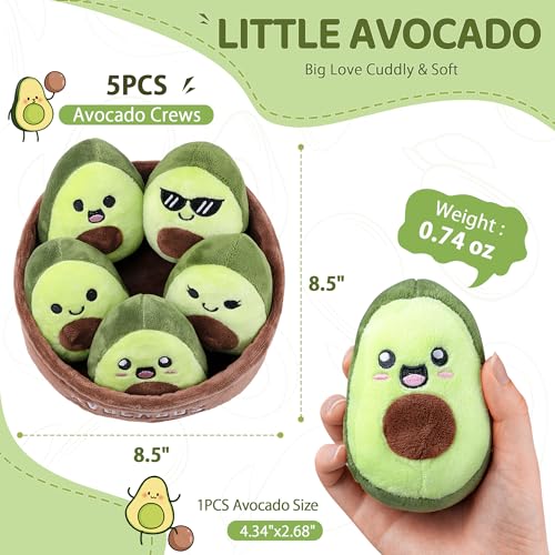 Image of Emotional Support Plush Avocados, Squishy Stuffed Animals and Plushies Set, Includes 5 Emotional Support Food Plushies with Carrying Basket, Cute Stuff and Great Gifts for Women Men