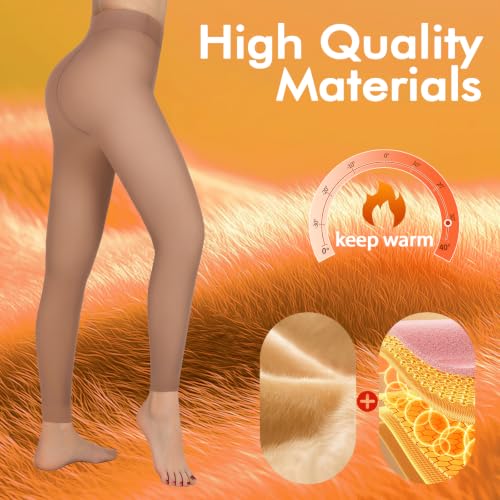 Image of X-CHENG 2 Pairs Fleece Lined Tights Women-Thermal Pantyhose leggings Women,Fake Translucent Skin Colored Tights for Winter