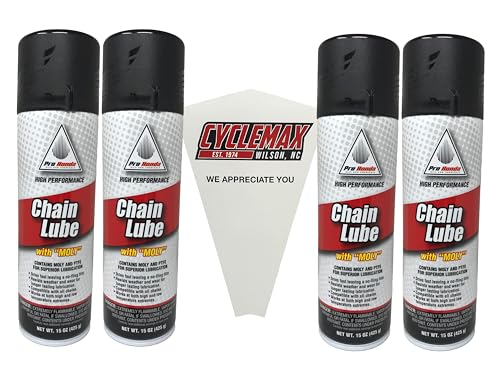 Cyclemax Four Pack compatible with Honda Chain Lube with Moly 08732-CLM00 Contains Four 11oz Cans and a Funnel