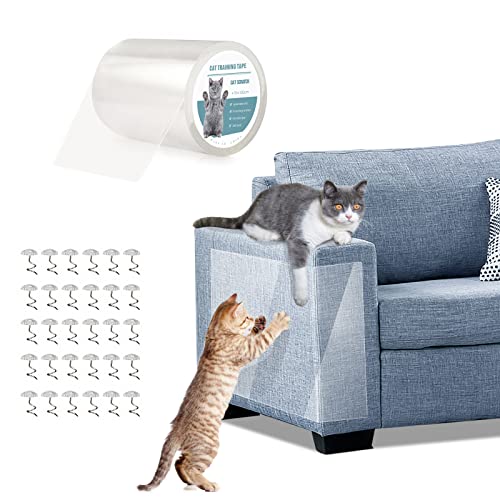 Pidsen Protector de Muebles Gatos, Cintas Adhesivas Protector Sofa Gatos Arañazo, Transparente Invisible Protectores de Sofa para Gatos con Tornillos para Proteger Puerta Mesa Armario (15x300cm) Cover