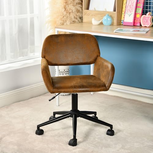 39F FURNITURE DREAM Elegant Rolling Chair for Home and Study – Faux Suede Design with Smooth Mobility and Support – Swivel & Adjustable Height Function,Brown,61x56x76-86cm