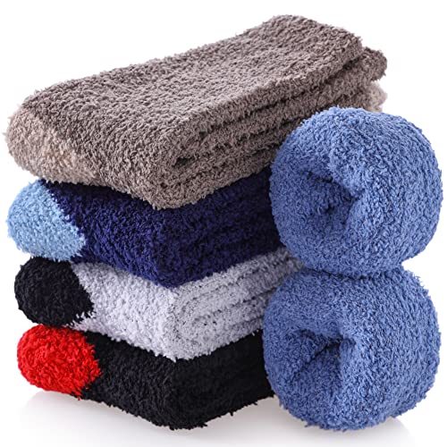 FNOVCO Mens Fuzzy Socks - Soft Cozy Slipper Fluffy Winter Warm Microfiber Plush Sleeping Socks - 5 to 6 Pairs2