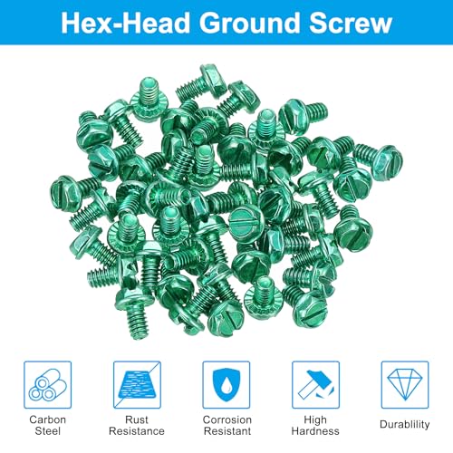 Image of PATIKIL 5 /32 x 1 /4 Inch Thread Ground Screws, 50 Pack Green Electrical Grounding Screw Slotted Hex Head Flanged for Home Electrical Lamp
