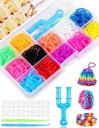 Colorful Loom Rubber Bands Kit, 500+ Loom Rubber Bands 12 Colors with Accessories for DIY Friendship Bracelet Making Kits, Craft Kits in Storage Case for Party,Halloween X-mas Birthday Gift for Kids