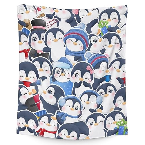 Penguin Blankets - Soft Fuzzy Blanket Throw for Kids, Adults - 50"x60" Flannel Blankets for Bed, Couch & Sofa - Blue Cute Blanket Gifts