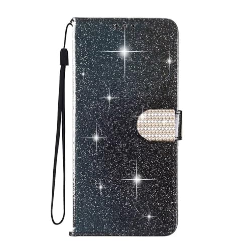 SEHEYA Cover per Huawei P8 Lite Custodia Portafoglio a Libro Brillantini Diamante Fibbia Chiusura Magnetica Borsa Glitter PU Pelle Porta Carte Cavalletto Caso, Nero