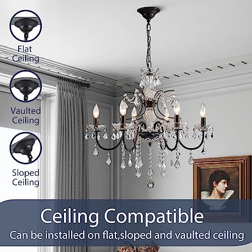 Bestier Black Finish Elegent Crystal Candle Candelabra Chandelier 6 Light Lighting Fixture Led Pendant Ceiling Light Dia 26 In X H 26 In #TOP5