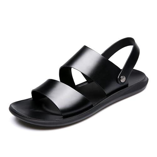 Men’s Casual Leather Slip On Flat Sandals Round Open Toe
