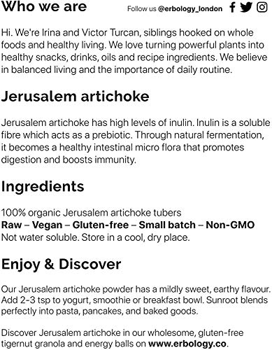 Organic Sunchoke Powder 7.1 oz - Rich in Inulin for Healthy Stomach - Jerusalem Artichoke - Prebiotic - Raw - Gluten-Free - Thumbnail 2