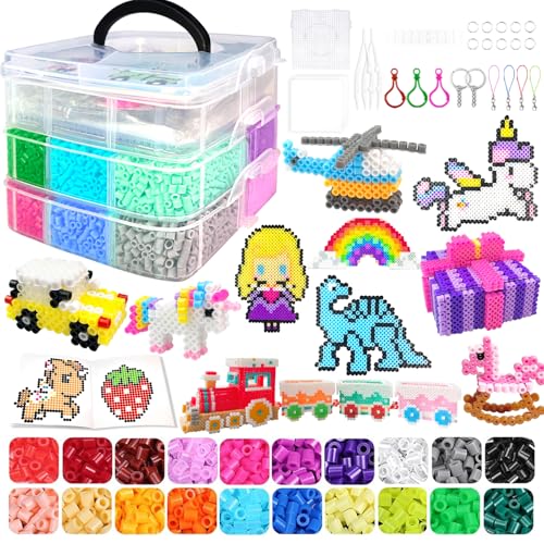 Set de Perles à Repasser,11000 Pièces Perle Avec Boîte De Rangement,Plaques De Perles à Repasser, Guide d'utilisation, Cadeau Noël Anniversaire pour Enfants,DIY De...
