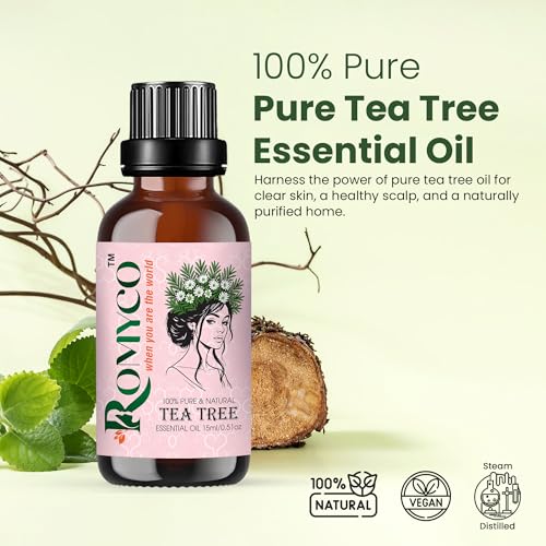 Image of Romyco Tea Tree Essential Oil 15ml | Acne, Skin Care & Itchy Scalp Relief | Antibacterial | Diffuser & Aromatherapy | Pure Premium & Undiluted