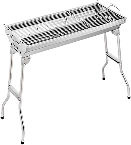 Churrasqueira Dobrável Portátil de Ao Inoxidável, Grelha Externa Grande Churrasqueira para Acampamento Churrasqueira a Carvo, Fácil de Montar, Boa