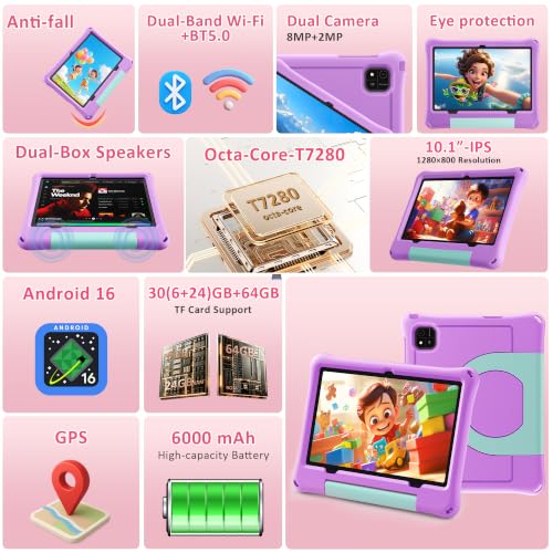 Image of Kids Tablet, 10.1 inch Android 16 Tablet for Kids, Gift for Ages 6-12